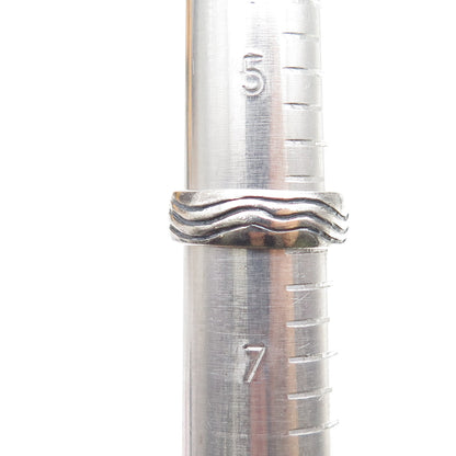 925 Sterling Silver Vintage Modernist Wave Oxidized Band Ring Size 6.25