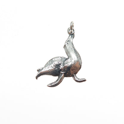 925 Sterling Silver Vintage Seal Oxidized Mini Charm Pendant