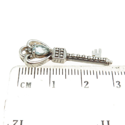 925 Sterling Silver Vintage Real Diamond Accent & Blue Topaz Key Pendant