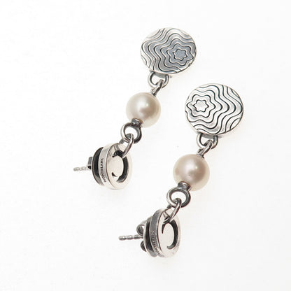 Montblanc 925 Sterling Silver Vintage Real Pearl Star Collection Dangle Earrings