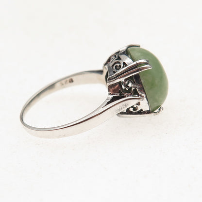 925 Sterling Silver Vintage Real Jade Oxidized Ring Size 5.75