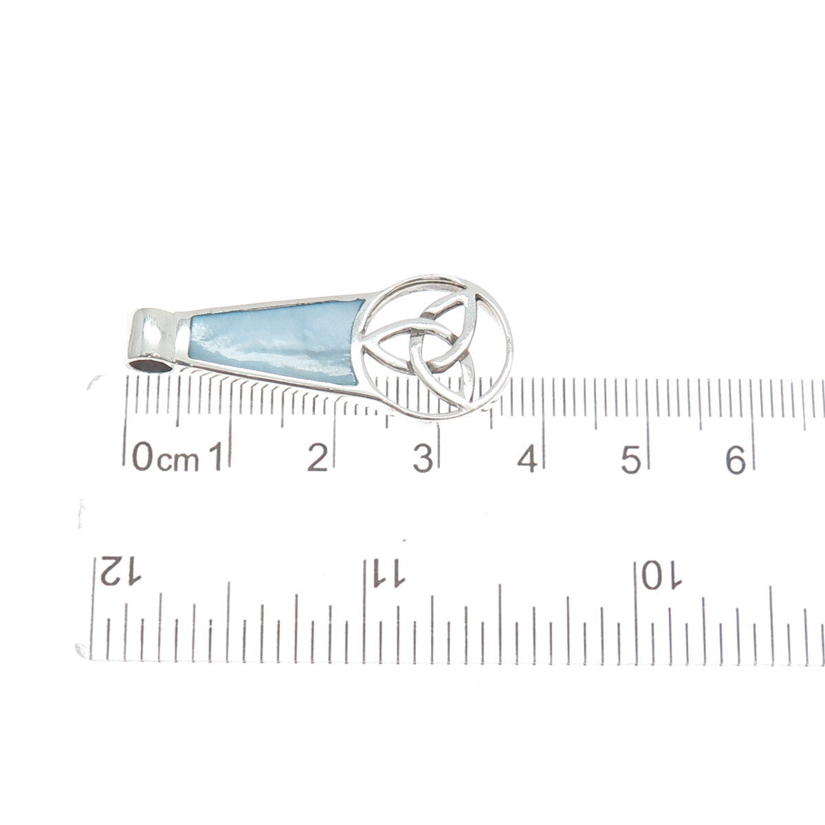925 Sterling Silver Vintage Blue Mother-of-Pearl Triquetra Amulet Slide Pendant
