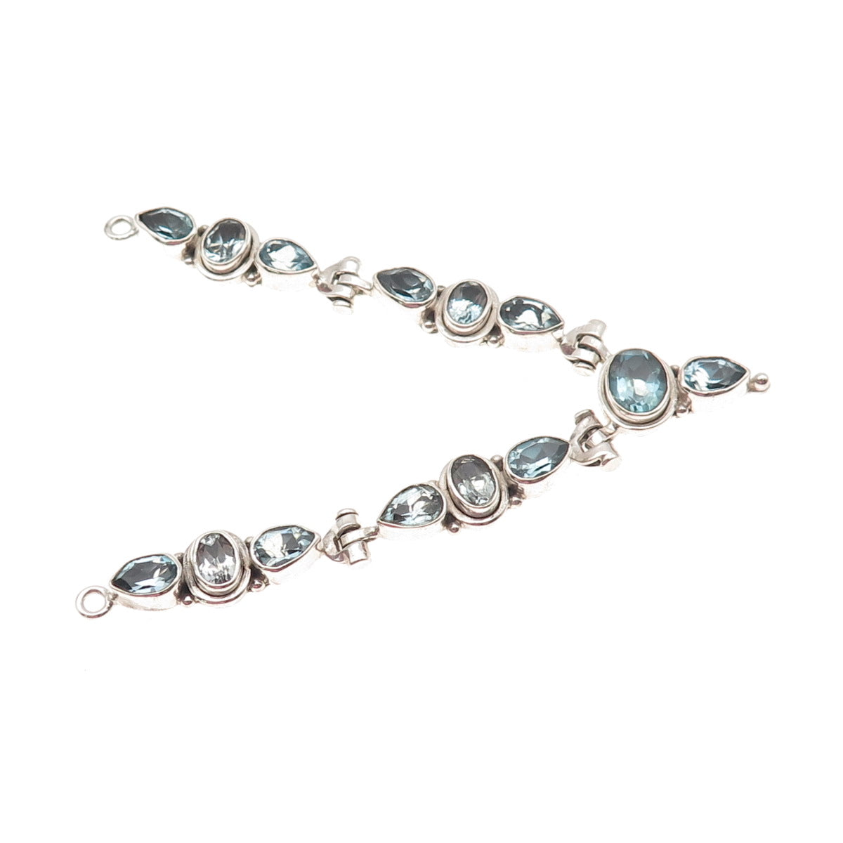 925 Sterling Silver Vintage Real Blue Topaz V-Shape Centerpiece Necklace Part
