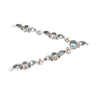 925 Sterling Silver Vintage Real Blue Topaz V-Shape Centerpiece Necklace Part
