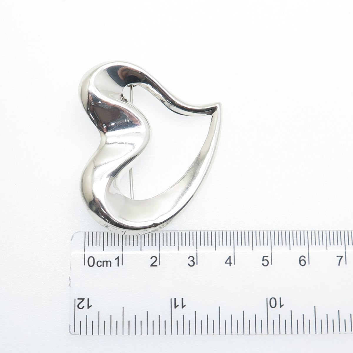 925 Sterling Silver Vintage Modernist Heart Pin Brooch