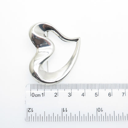 925 Sterling Silver Vintage Modernist Heart Pin Brooch