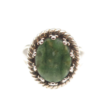 Pacific Jewelry 925 Sterling Silver 2-Tone Vintage Real Jade Ring Size 3.5
