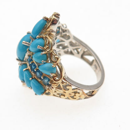 Chuck Clemency 925 Sterling Silver 2-Tone Real Turquoise Apatite Ring Size 8.25