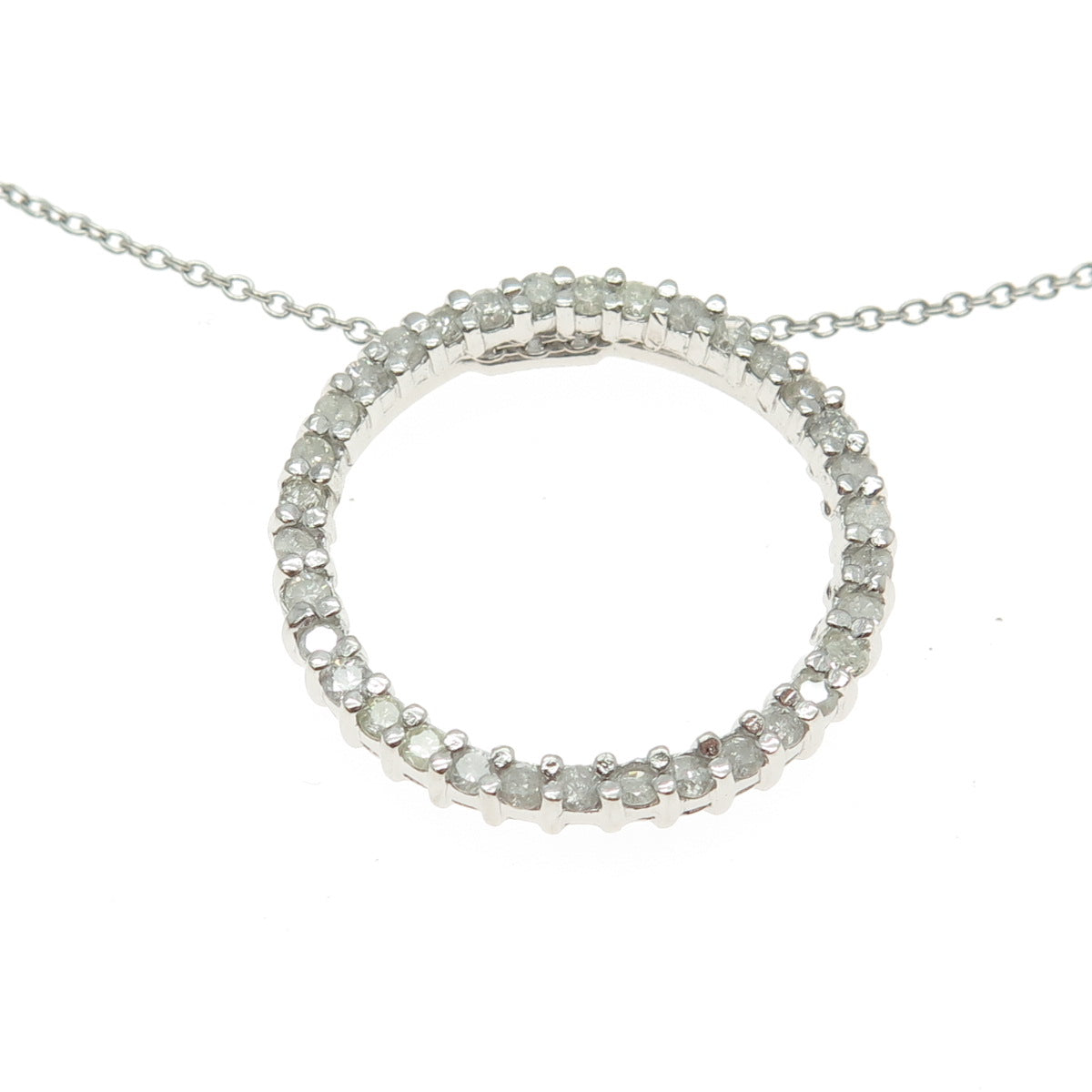 925 Sterling Silver Real Round-Cut Diamond Circle of Life Chain Necklace 16-18"