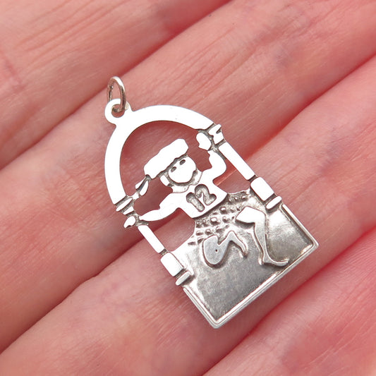 925 Sterling Silver Vintage Dancing Girl Number 12 Minimalist Charm Pendant