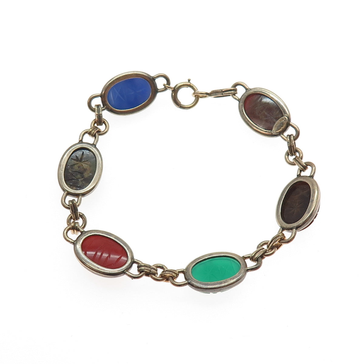 SYMMETALIC 1/20 14K Gold Filled 925 Sterling Antique Real Muti-Gem Bracelet 7"