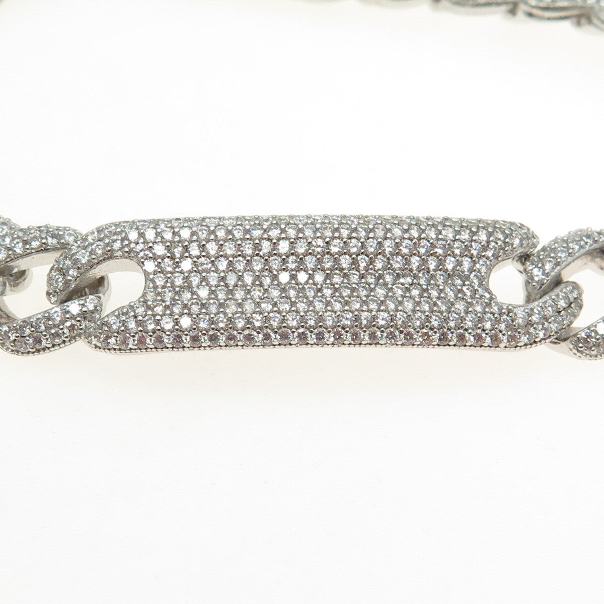 925 Sterling Silver Round-Cut C Z Cuban Link ID Bracelet 7"