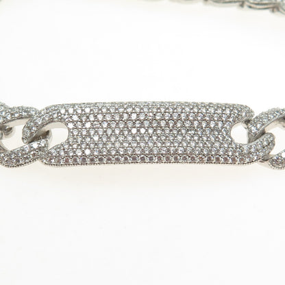 925 Sterling Silver Round-Cut C Z Cuban Link ID Bracelet 7"