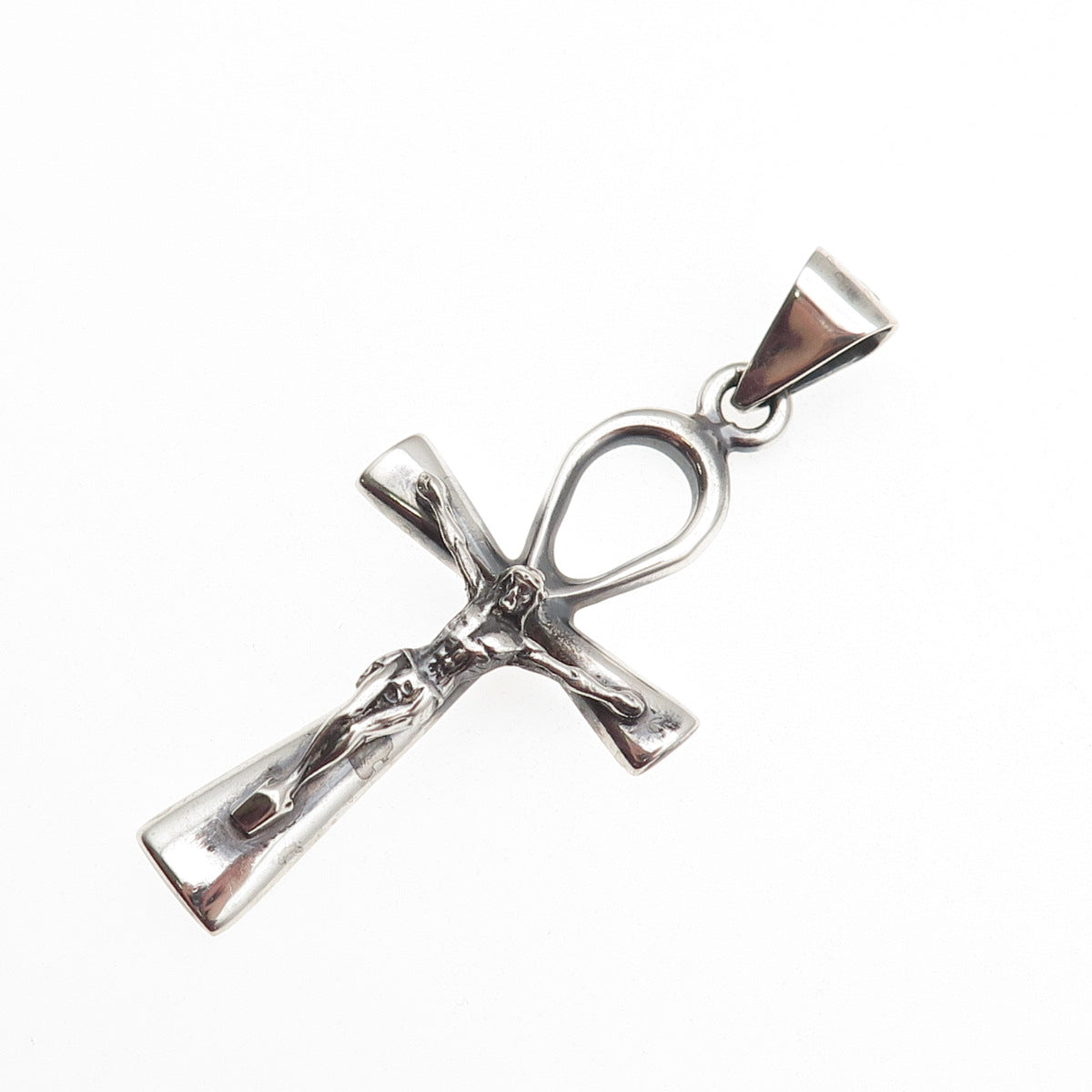 925 Sterling Silver Vintage Egyptian Ankh Crucifix Cross Charm Pendant