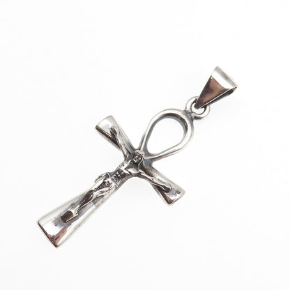 925 Sterling Silver Vintage Egyptian Ankh Crucifix Cross Charm Pendant