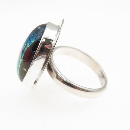 Barbara Sucherman 925 Sterling Silver Vintage Dichroic Glass Ring Size 5.25