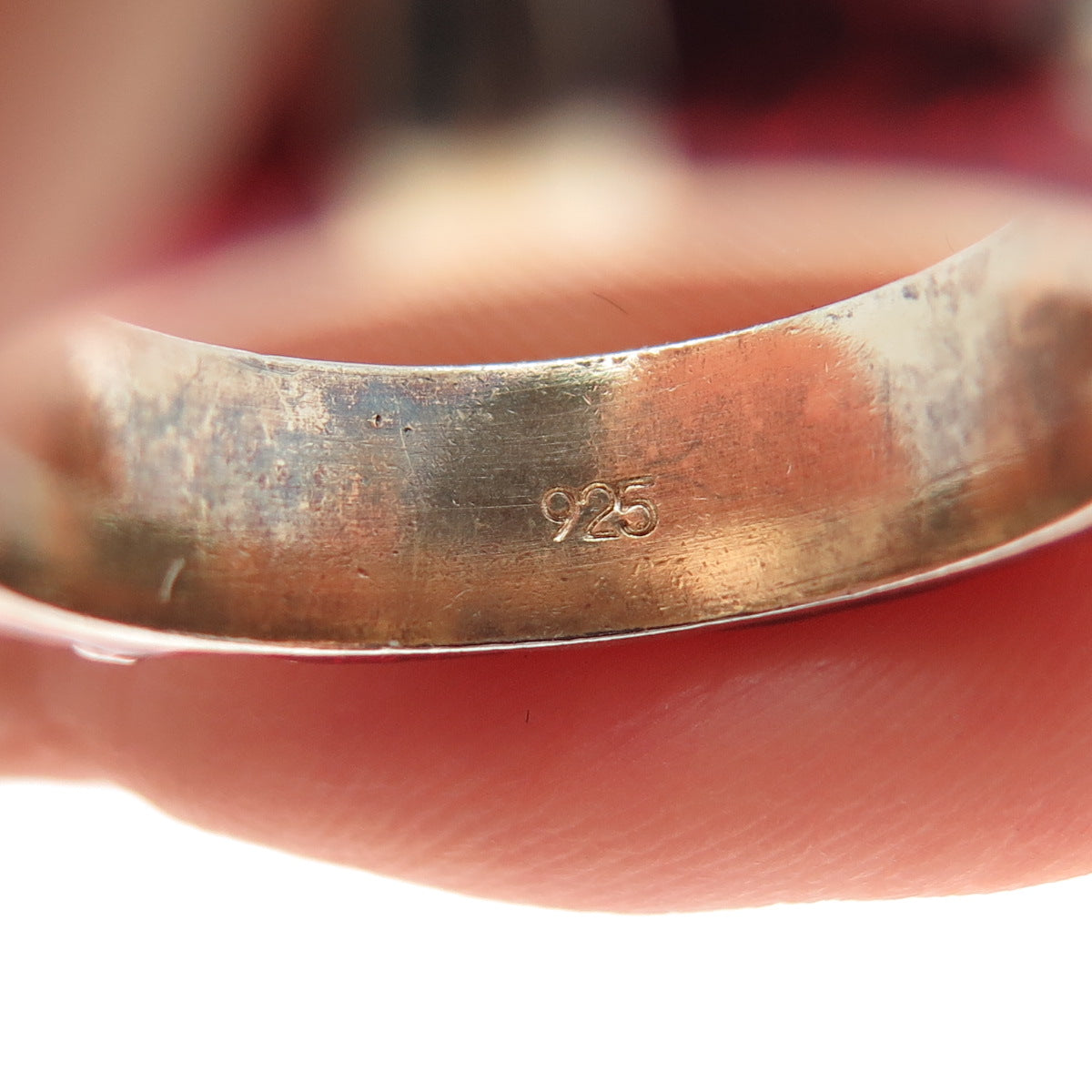 925 Sterling Silver 2-Tone Vintage Red Enamel X Band Ring Size 7.25