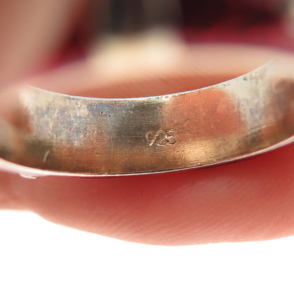 925 Sterling Silver 2-Tone Vintage Red Enamel X Band Ring Size 7.25