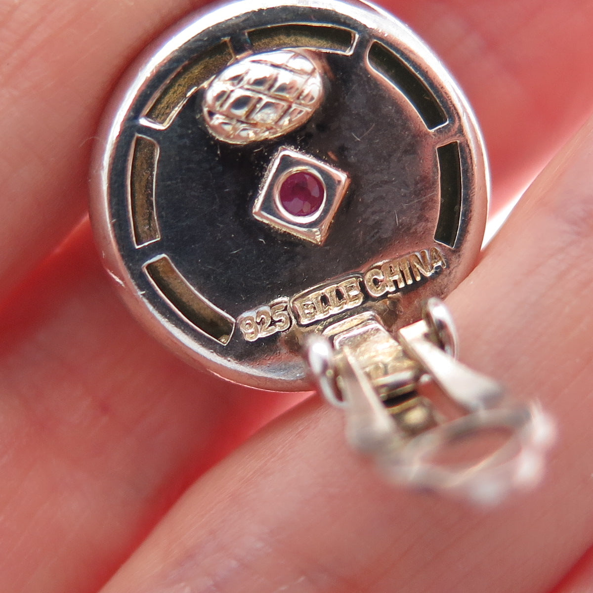 ELLE 925 Sterling Silver Vintage Real Turquoise & Ruby Clip On Earrings