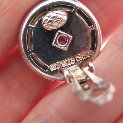 ELLE 925 Sterling Silver Vintage Real Turquoise & Ruby Clip On Earrings