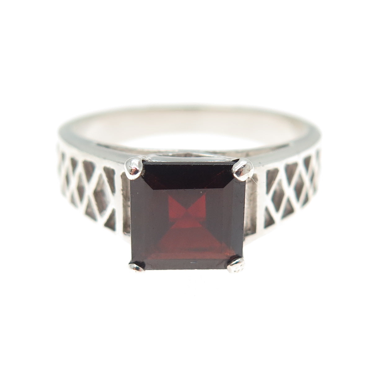 925 Sterling Silver Vintage Real Red Garnet Ring Size 10.25
