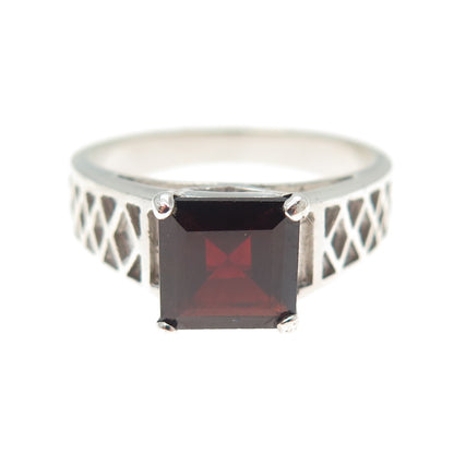 925 Sterling Silver Vintage Real Red Garnet Ring Size 10.25