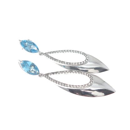 925 Sterling Silver Real Marquise-Cut Blue Round-Cut White Topaz Dangle Earrings
