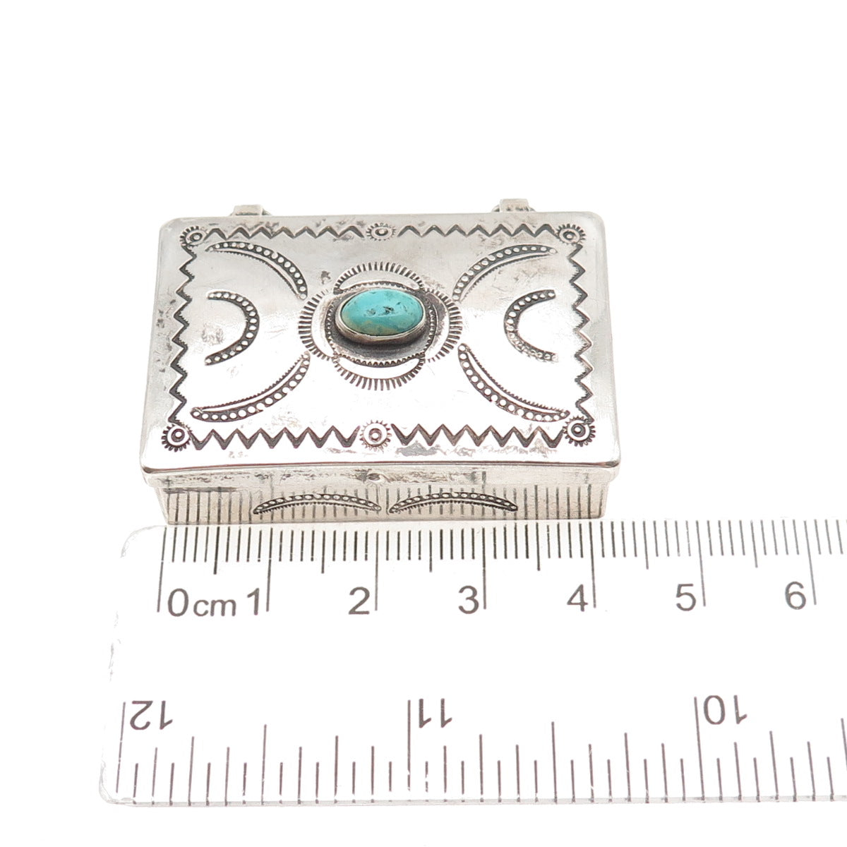 Wayne Etsitty Navajo Old Pawn Sterling Silver Vintage Turquoise Pill / Snuff Box