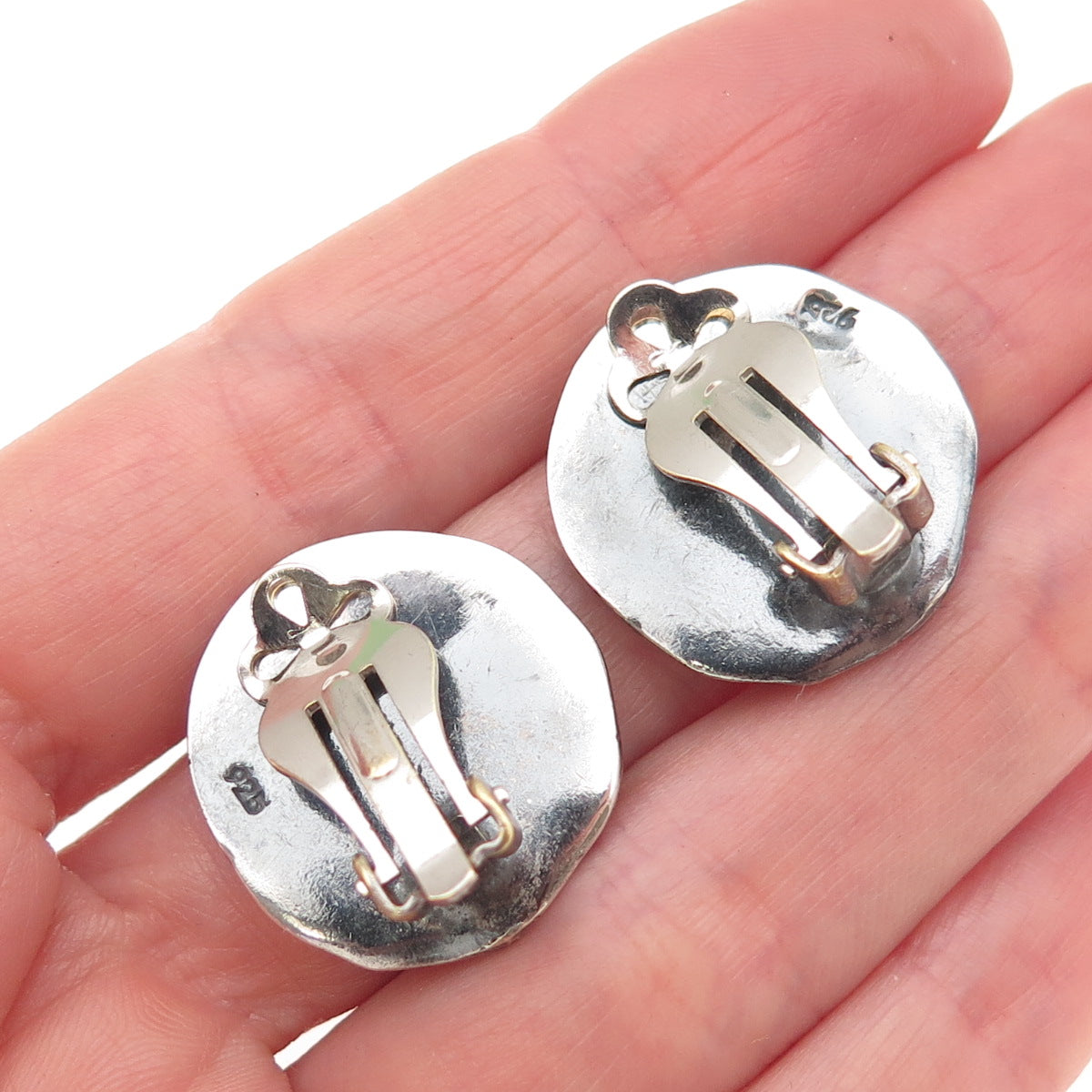 925 Sterling Silver Vintage Modernist Spiral Oxidized Clip On Earrings