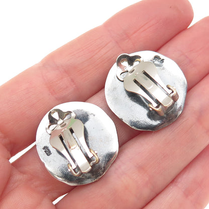 925 Sterling Silver Vintage Modernist Spiral Oxidized Clip On Earrings