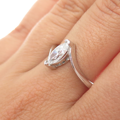 VARGAS 925 Sterling Silver Vintage Marquise-Cut C Z Bypass Ring Size 7.5