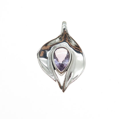 HAGIT GORALI 925 Sterling Silver Vintage Real Amethyst Modernist Charm Pendant