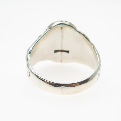 925 Sterling Silver Vintage Real Black Onyx Modernist Ring Size 12.75