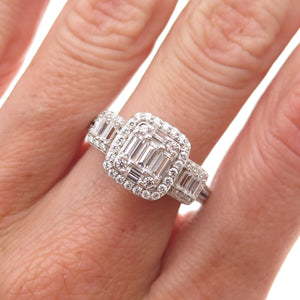925 Sterling Silver Round & Emerald-Cut C Z Engagement Ring Size 7