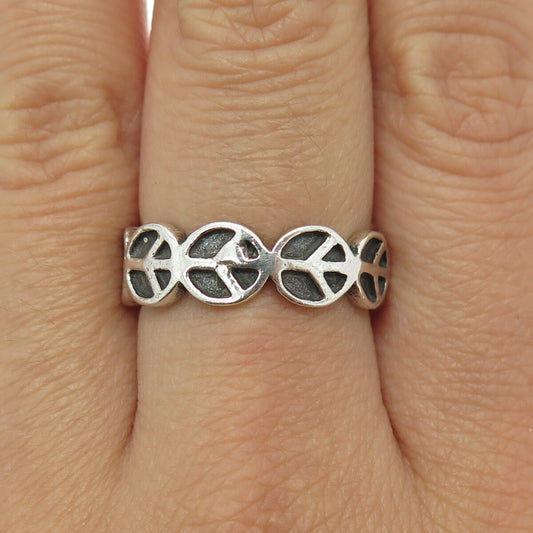 925 Sterling Silver Vintage Peace Symbol Oxidized Ring Size 8.25