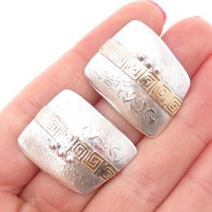 RIR-D 925 Sterling Silver 18K Gold Vintage Modernist Greek Maze Earrings