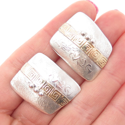 RIR-D 925 Sterling Silver 18K Gold Vintage Modernist Greek Maze Earrings