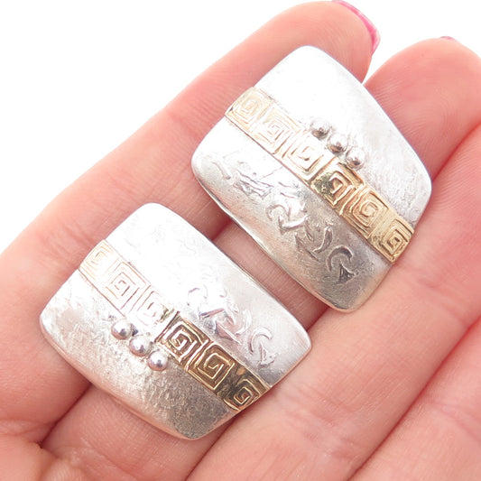 RIR-D 925 Sterling Silver 18K Gold Vintage Modernist Greek Maze Earrings