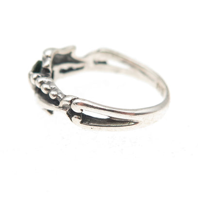 925 Sterling Vintage Real Chrome Diopside Dolphin Couple Oxidized Ring Size 4.75