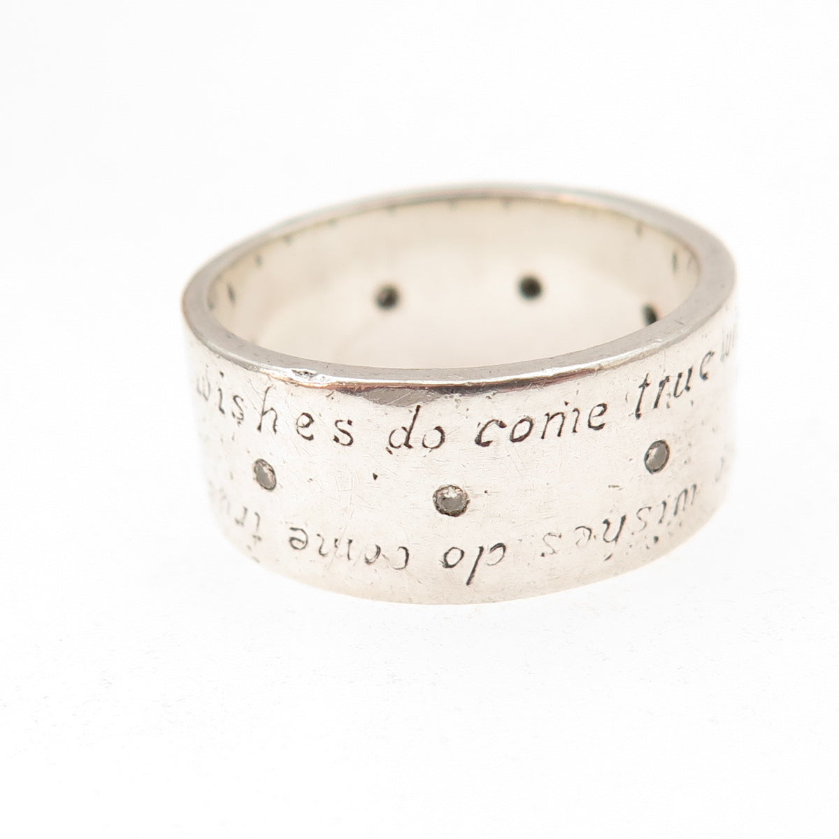 925 Sterling Silver Vintage Real Diamond Wishes Do Come True Band Ring Size 8.75