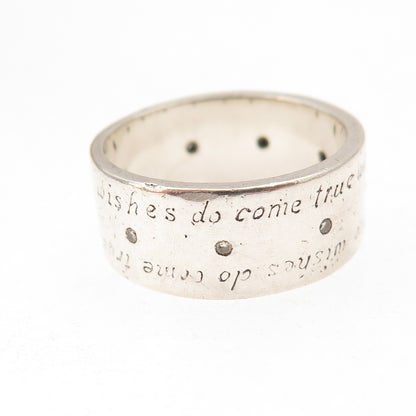 925 Sterling Silver Vintage Real Diamond Wishes Do Come True Band Ring Size 8.75