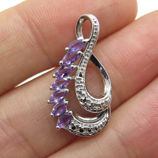 ROSS SIMONS 925 Sterling Silver Real Diamond Accent & Amethyst Twisted Pendant