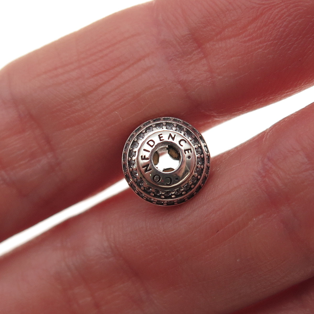 Pandora 925 Sterling Silver C Z Essence Confidence Slide Bead Charm