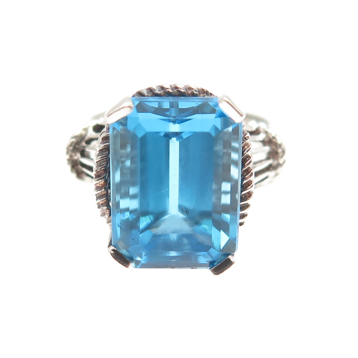 CHATEAU D'ARGENT Sterling Silver Vintage Real Emerald-Cut Blue Topaz Ring Size 6