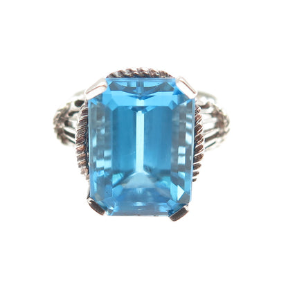 CHATEAU D'ARGENT Sterling Silver Vintage Real Emerald-Cut Blue Topaz Ring Size 6