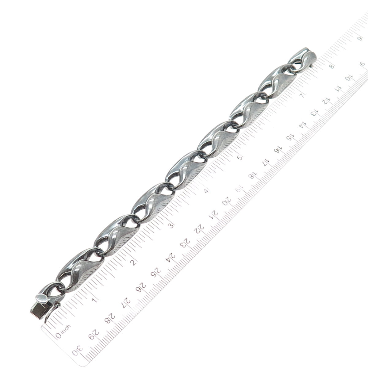 925 Sterling Silver Vintage Modernist Anchor Link Oxidized Bracelet 6.75"