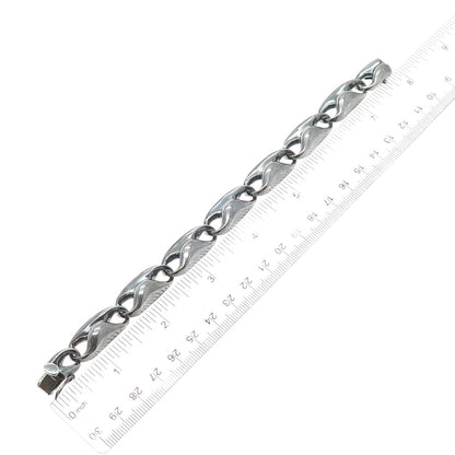 925 Sterling Silver Vintage Modernist Anchor Link Oxidized Bracelet 6.75"