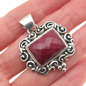 925 Sterling Silver Vintage Real Ruby Swirl Oxidized Pendant