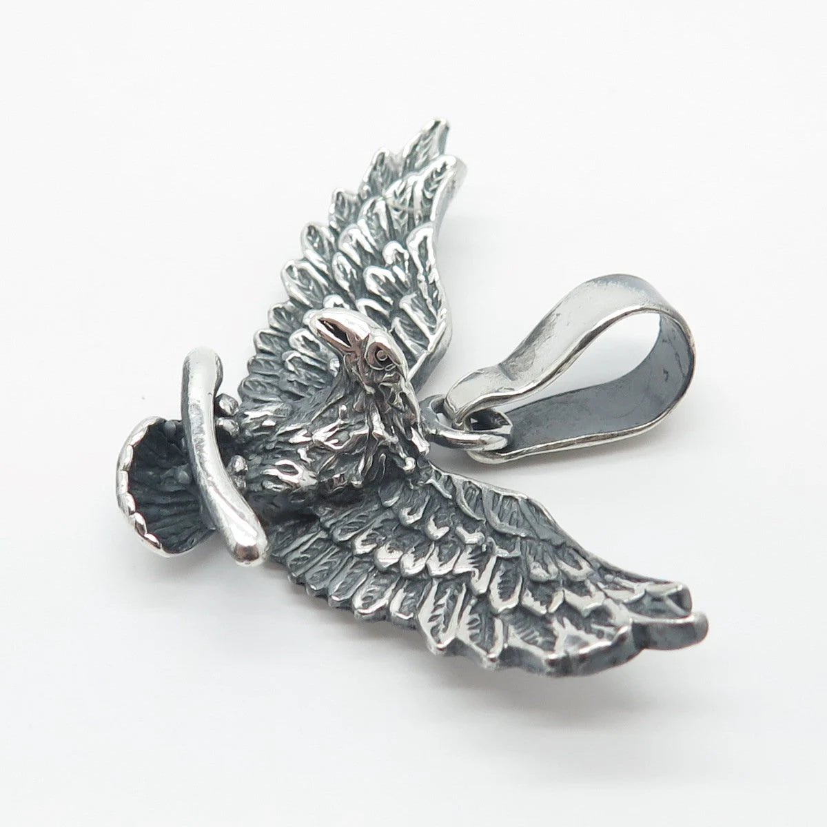 925 Sterling Silver Vintage Hawk Bird Pendant