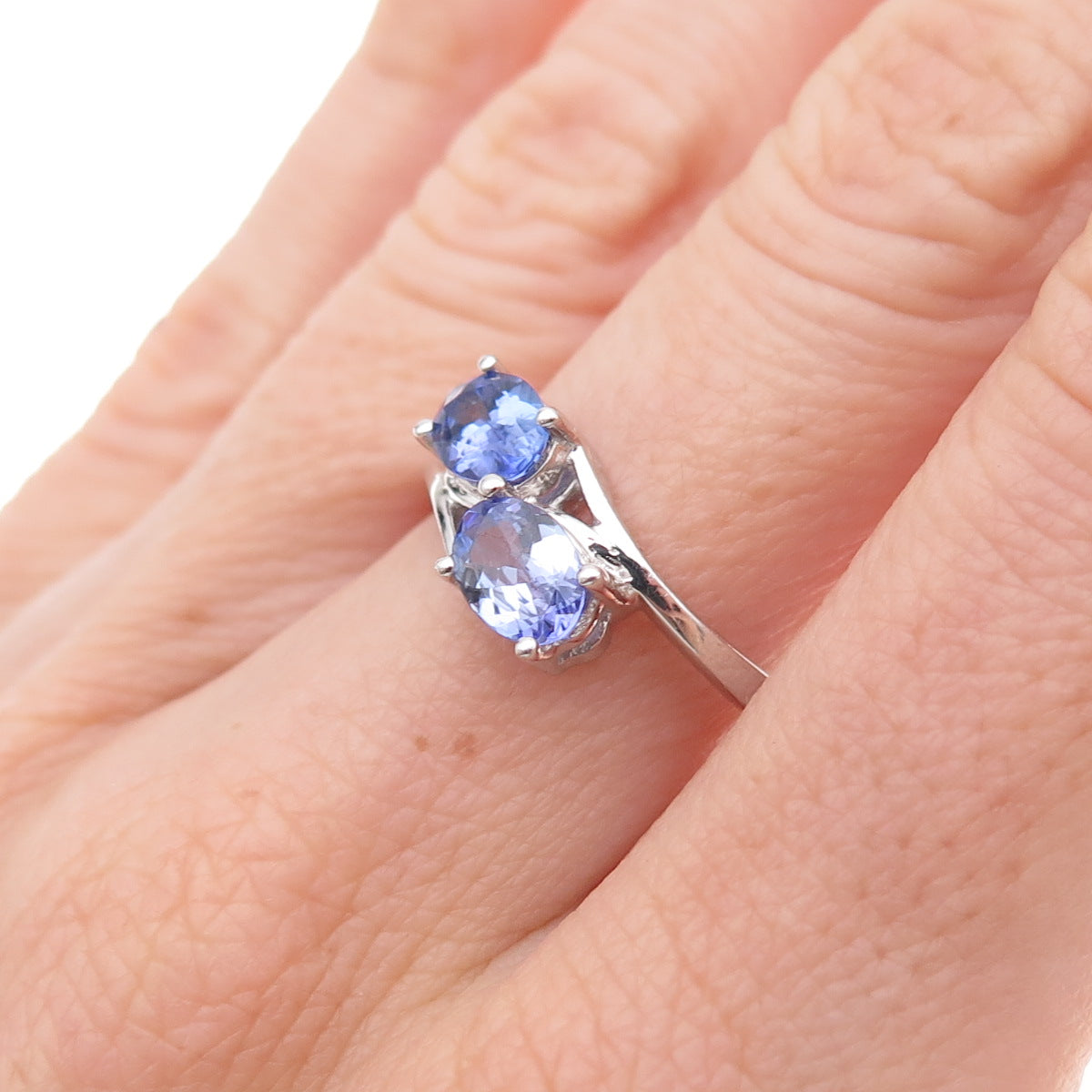 925 Sterling Silver Real Oval-Cut Tanzanite Bypass Ring Size 8